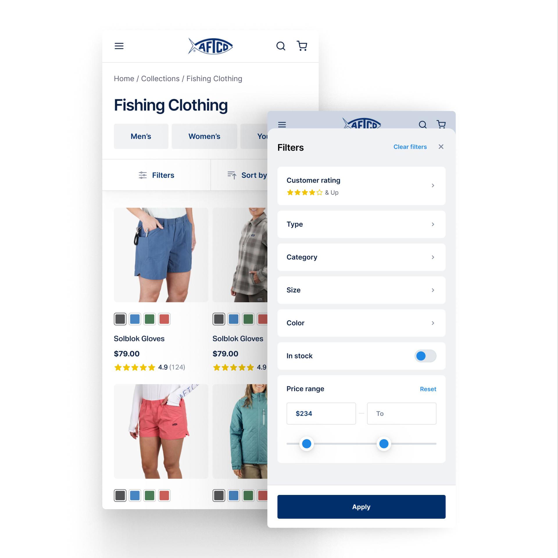 Enhanced mobile filters increase conversions and revenue – Control screenshot