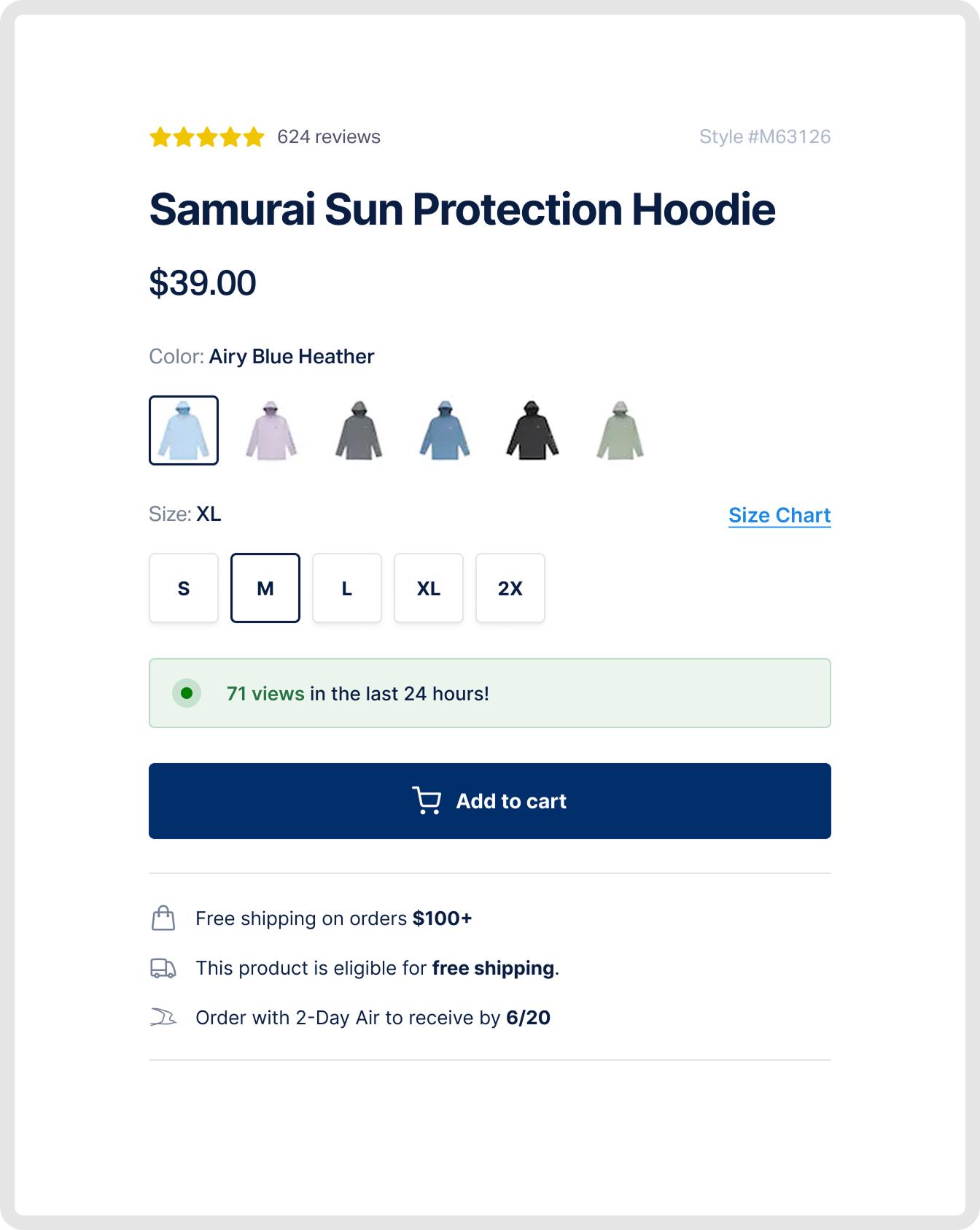 Adding Free Shipping Message Boosts Conversion and Revenue on Product Pages – Variation screenshot