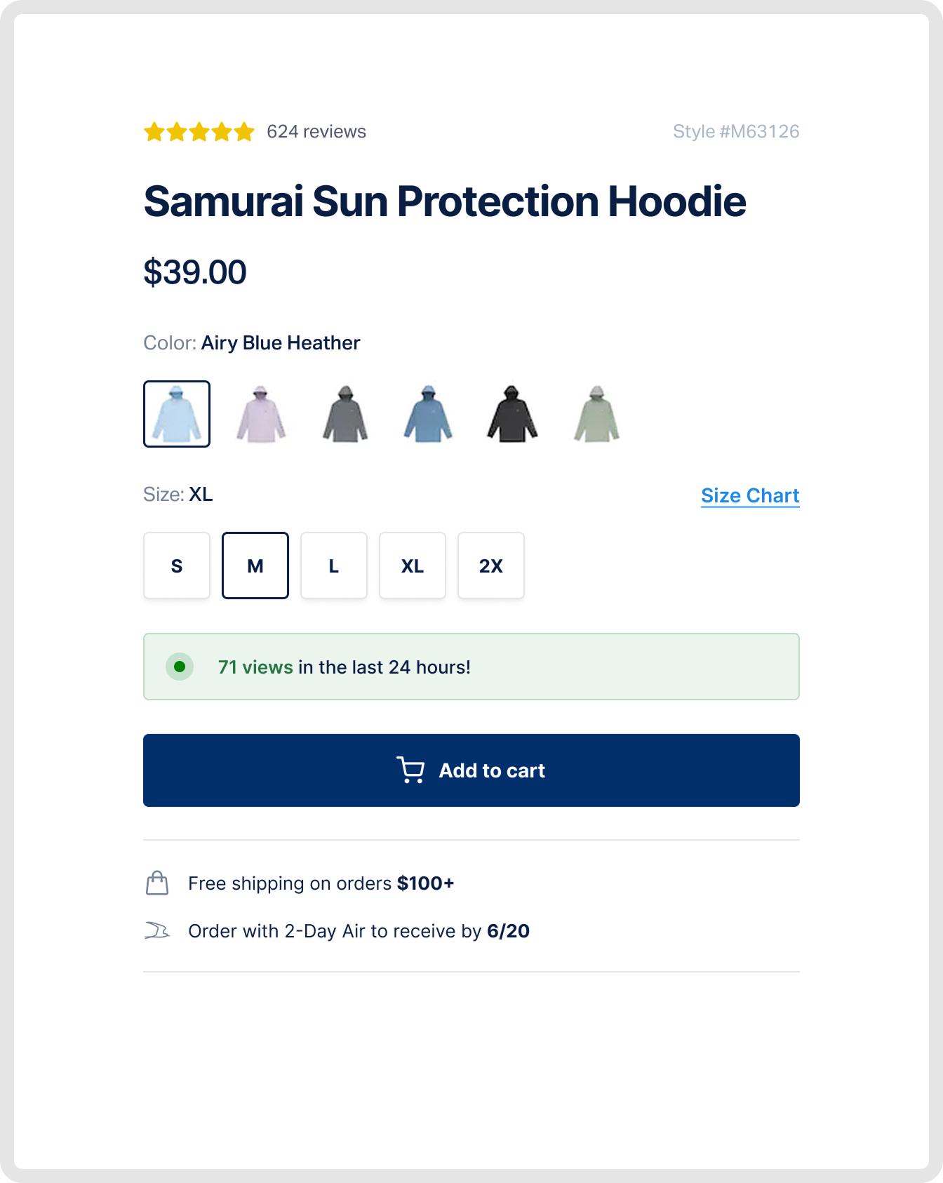 Adding Free Shipping Message Boosts Conversion and Revenue on Product Pages – Control screenshot