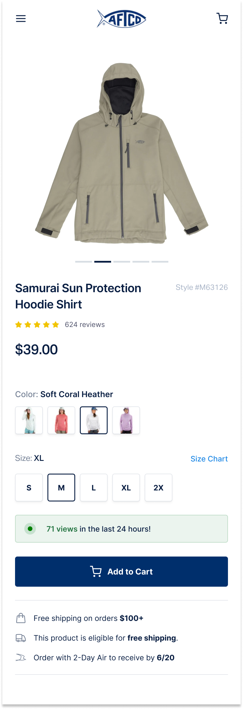Modernizing the product image carousel boosts mobile engagement and conversions – Control screenshot