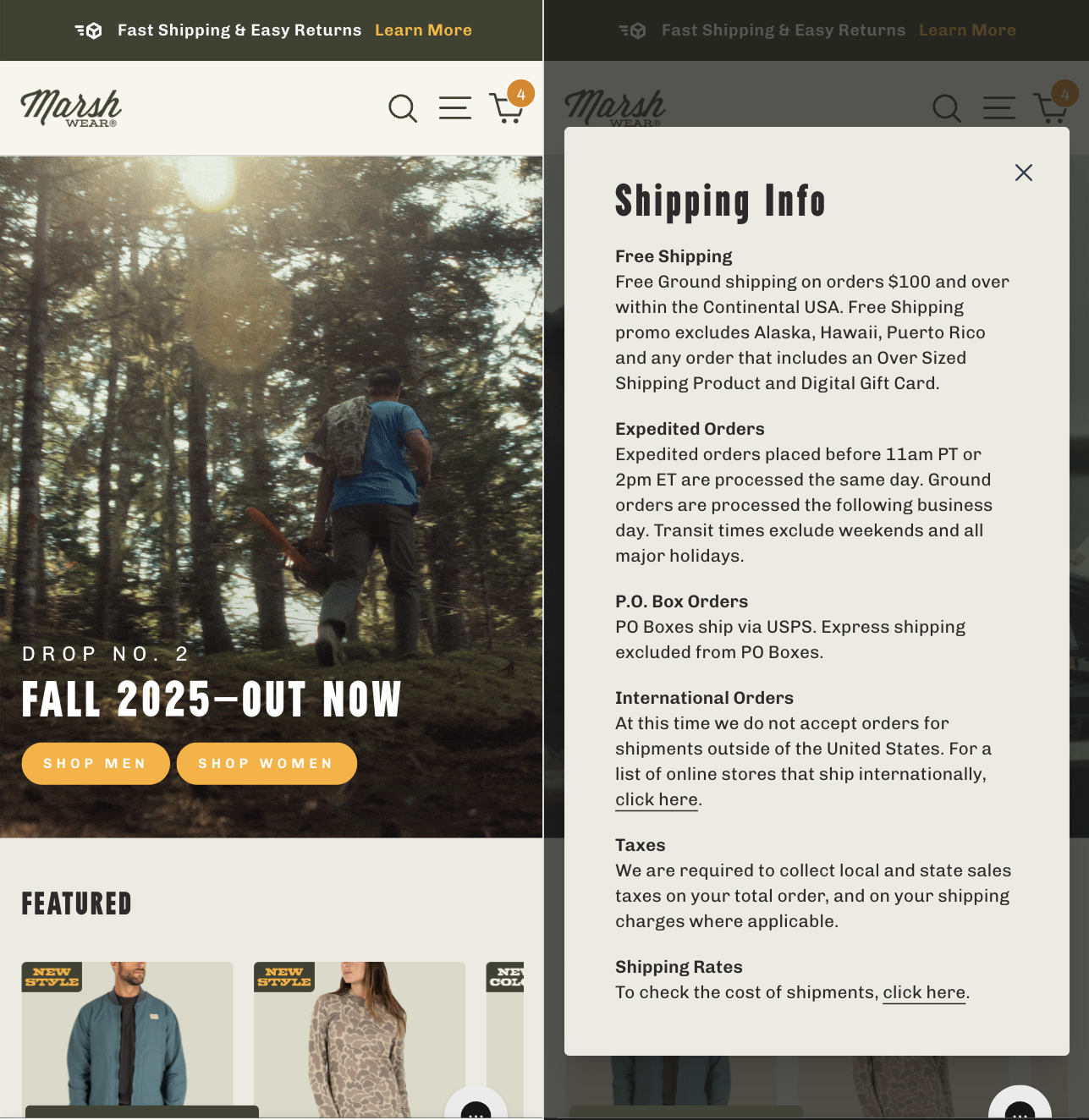 Shipping info banner that expand announcement bar information – Variation screenshot