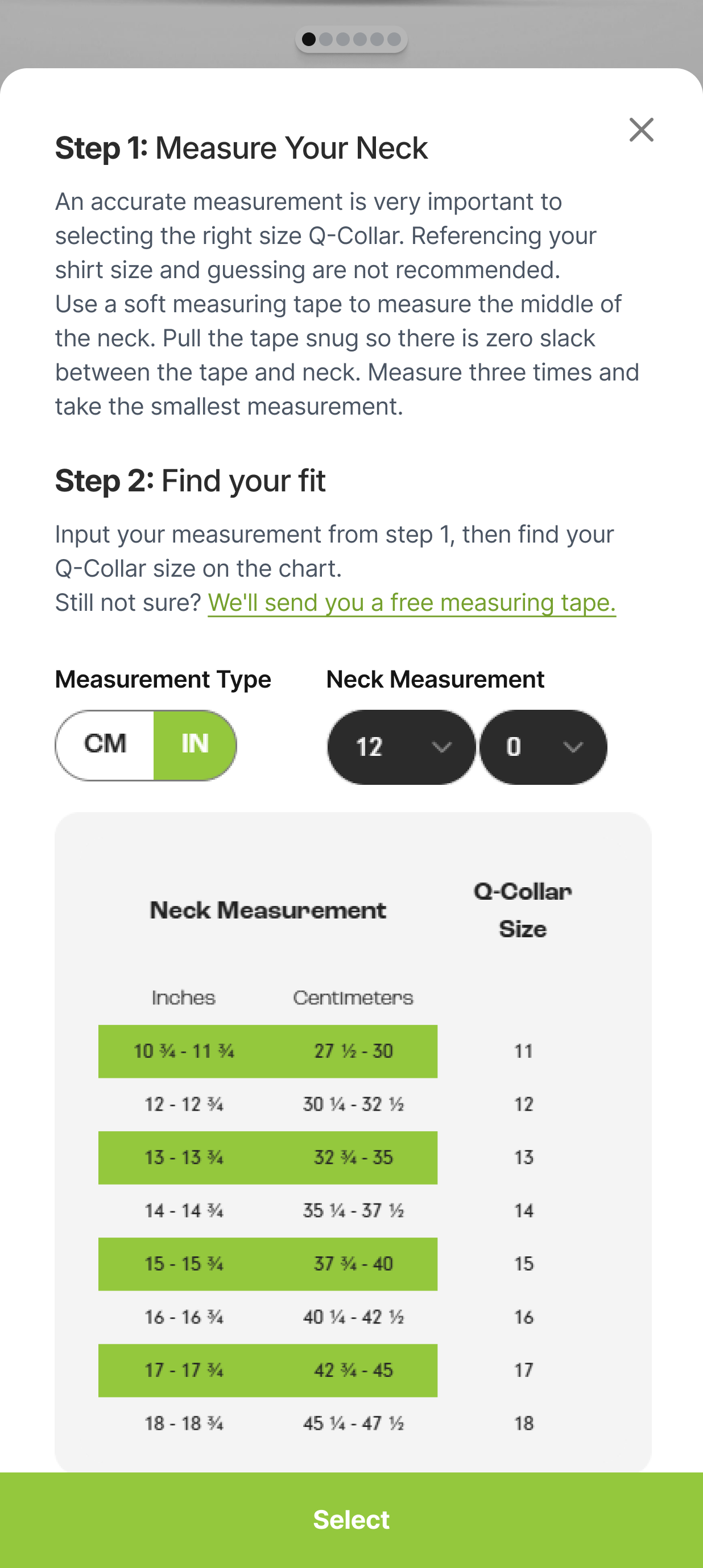 Simplified Size Finder increases conversion and reduces drop-off – Control screenshot