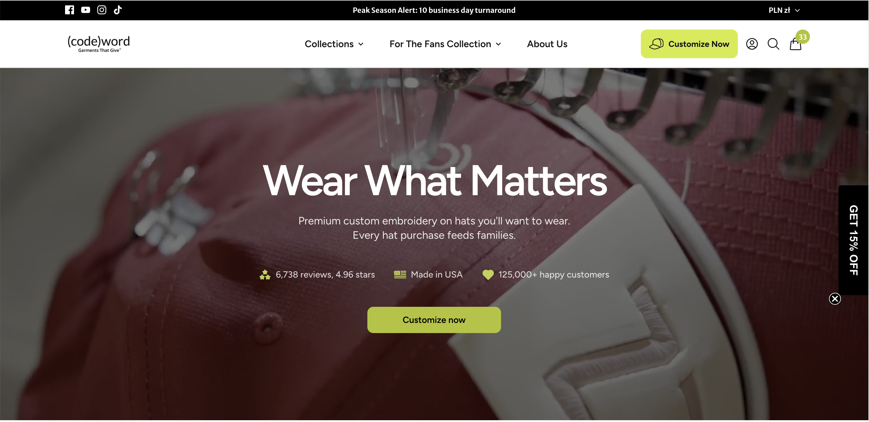 Persistent "Customize Your Own Hat" Button Boosts Navigation Visibility and User Engagement – Variation screenshot