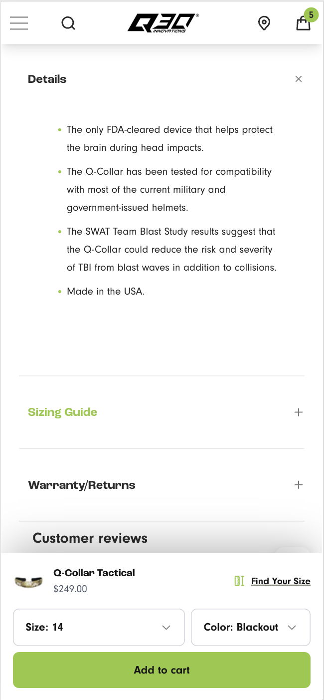 Implementing a bottom sticky add to cart bar increases desktop conversion rates but reduces overall purchase conversions on mobile – Variation screenshot